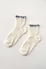 Petite Ruffled Sock White Navy