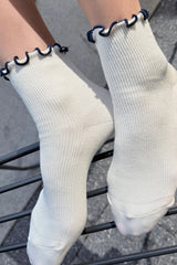 Petite Ruffled Sock White Navy