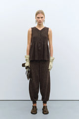 Flecked Cotton Peplum Top Brown