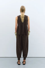 Flecked Cotton Peplum Top Brown