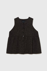 Flecked Cotton Peplum Top Brown