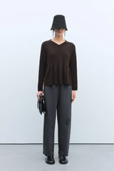 Merino Cashmere Peplum Top Brown.