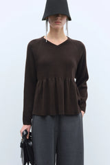 Merino Cashmere Peplum Top Brown.