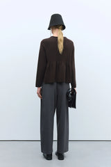 Merino Cashmere Peplum Top Brown.