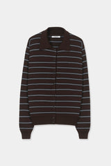 Organic Cotton Striped Polo Cardigan Brown