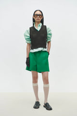 Checkered Cotton & Cashmere Waistcoat Dark Moss