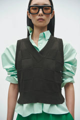 Checkered Cotton & Cashmere Waistcoat Dark Moss