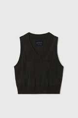 Checkered Cotton & Cashmere Waistcoat Dark Moss