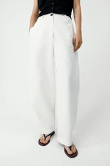 Cotton & Linen Curved Pant White