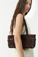 Wooden Beads Mini Bag Brown