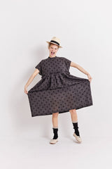 Brown Navy Dot Dress