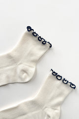 Petite Ruffled Sock White Navy