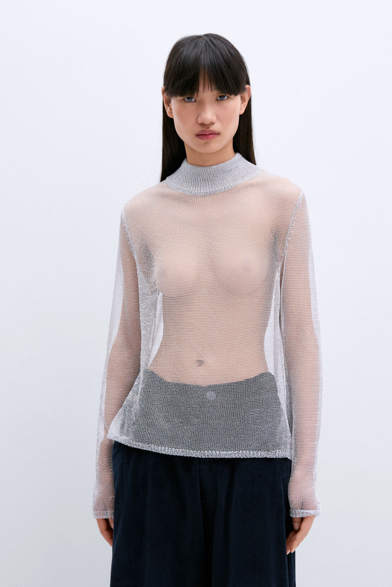 Mesh Turtleneck Sweater