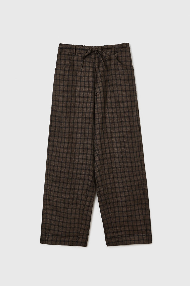 Linen Relaxed Checkered Pants