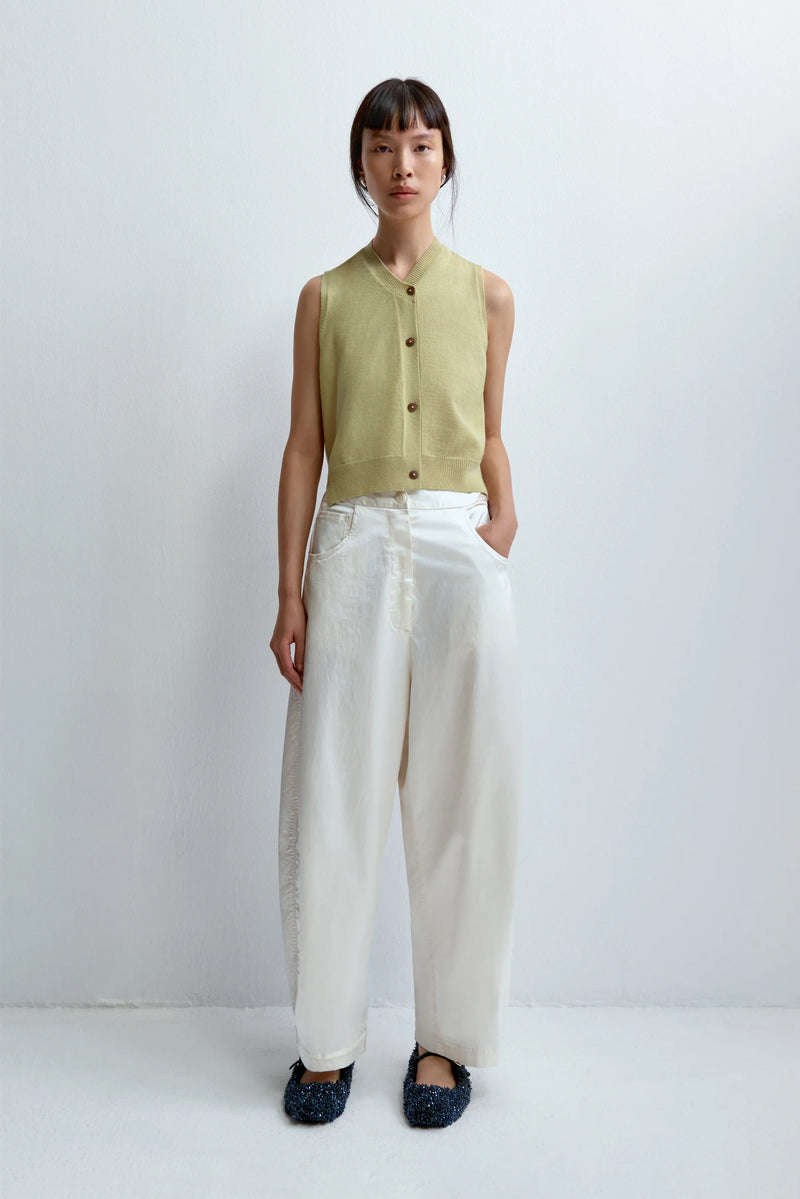 Satin Curved Pant White