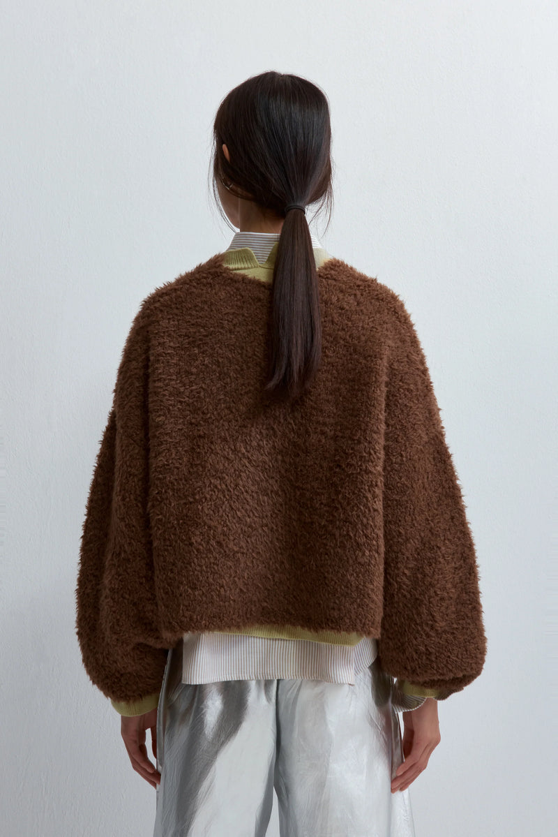 Teddy Cropped Cardigan Acorn