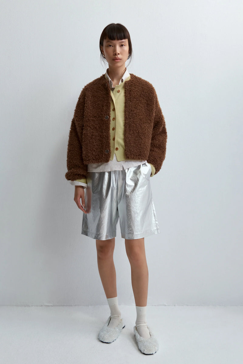 Teddy Cropped Cardigan Acorn