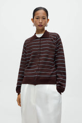 Organic Cotton Striped Polo Cardigan Brown