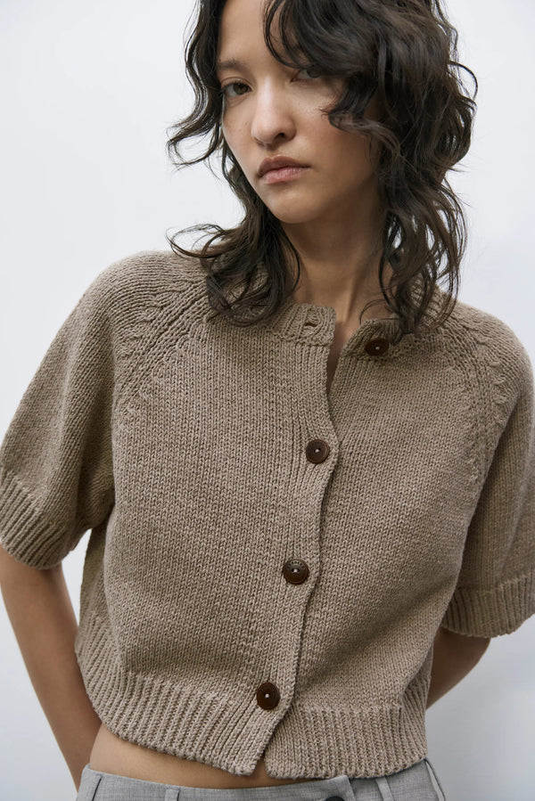 Cotton Buttoned Top Taupe
