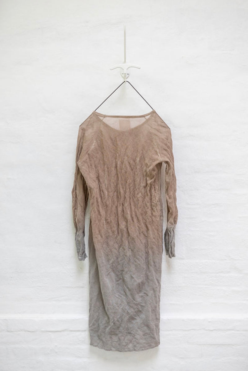 Crinkled Long Sleeved Dress - Taupe