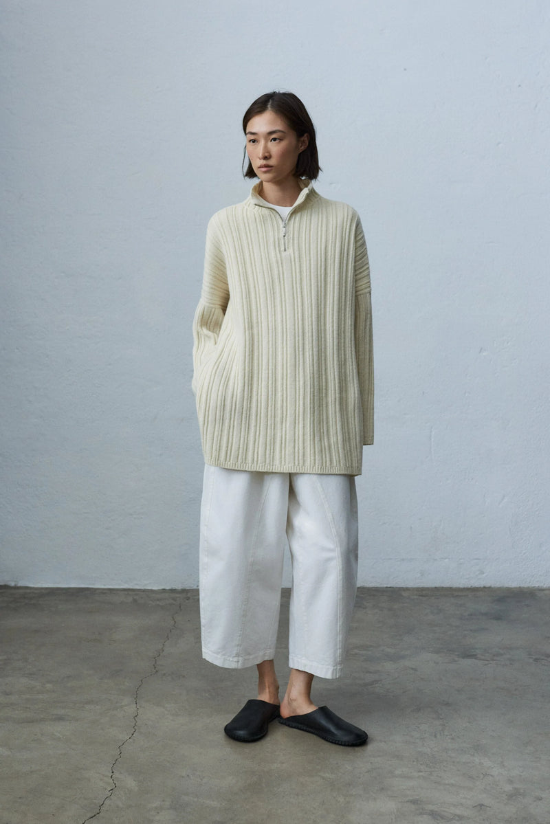 Wool and Cashmere Half Zip Sweater Natural